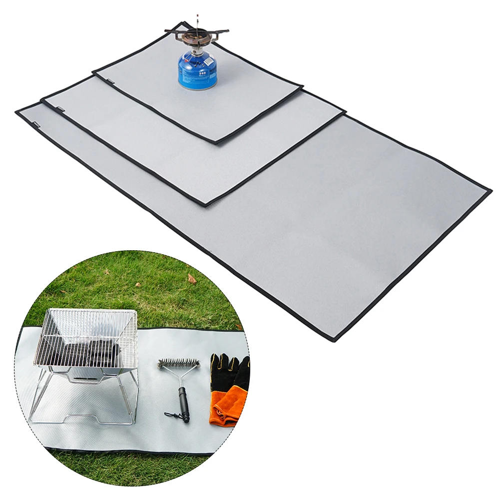 Silver Fireproof Base Mat Heat Resistant BBQ Grill Pad For Charcoal Grill Campfire Deck Patio Lawn Protection Accessories