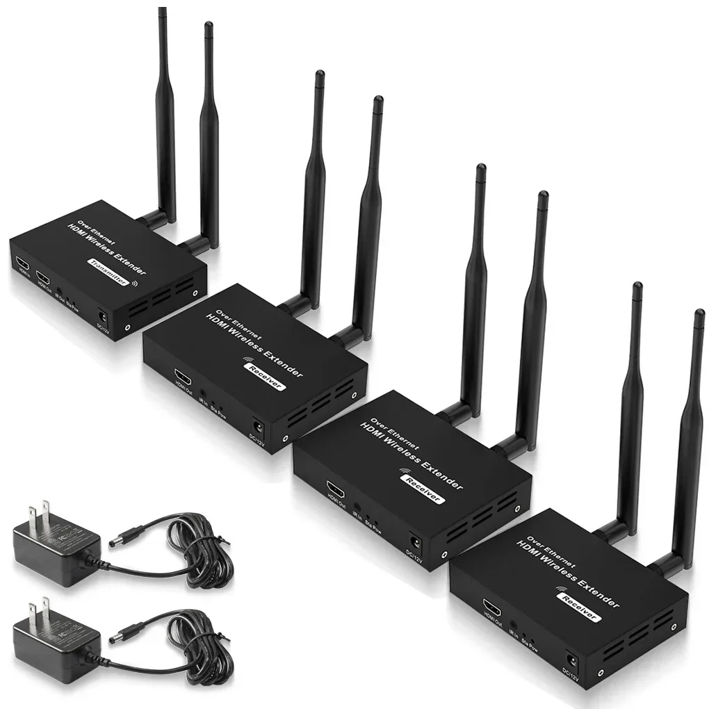 200M Wireless Extender Kit 5.8Ghz Audio Video Transmitter and Receiver 1 To 4 HDMI Extender for Camera Laptop PC To TV Projector