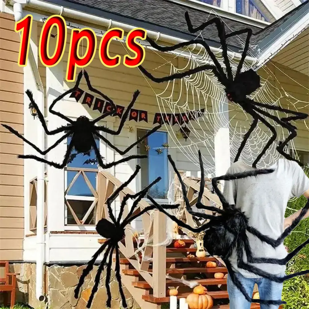 1/3/5 Stück Halloween Schwarze Plüschspinnen für Feiertagspartys, ausziehbare große Horror-Spinnen für drinnen und draußen, Dekoration für Spukhäuser