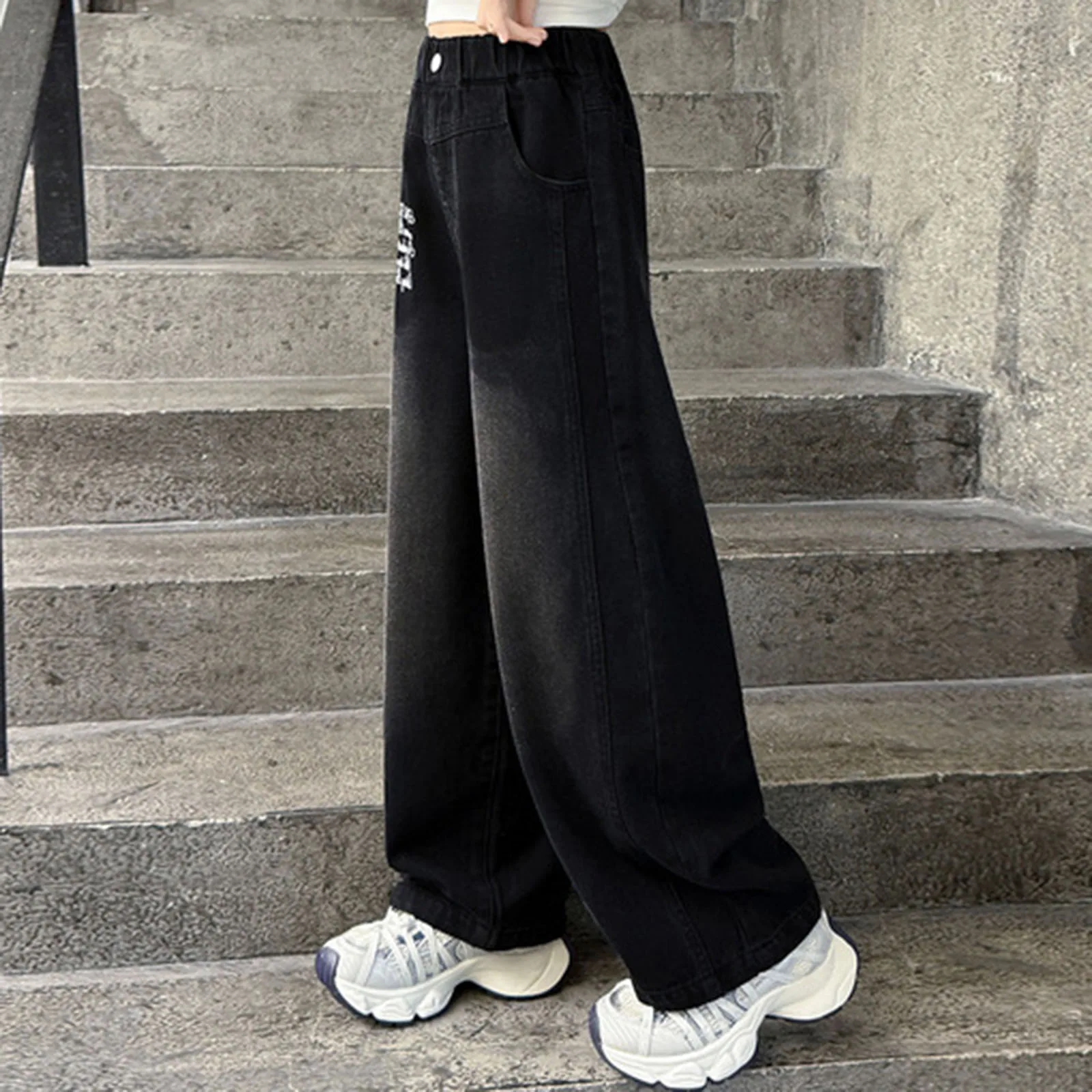 

Leggings Denim Girls Girls Jeans Casual Trendy Printed Wide Leg Pants Student Comfortable Straight Pants Pants for Girls Teens