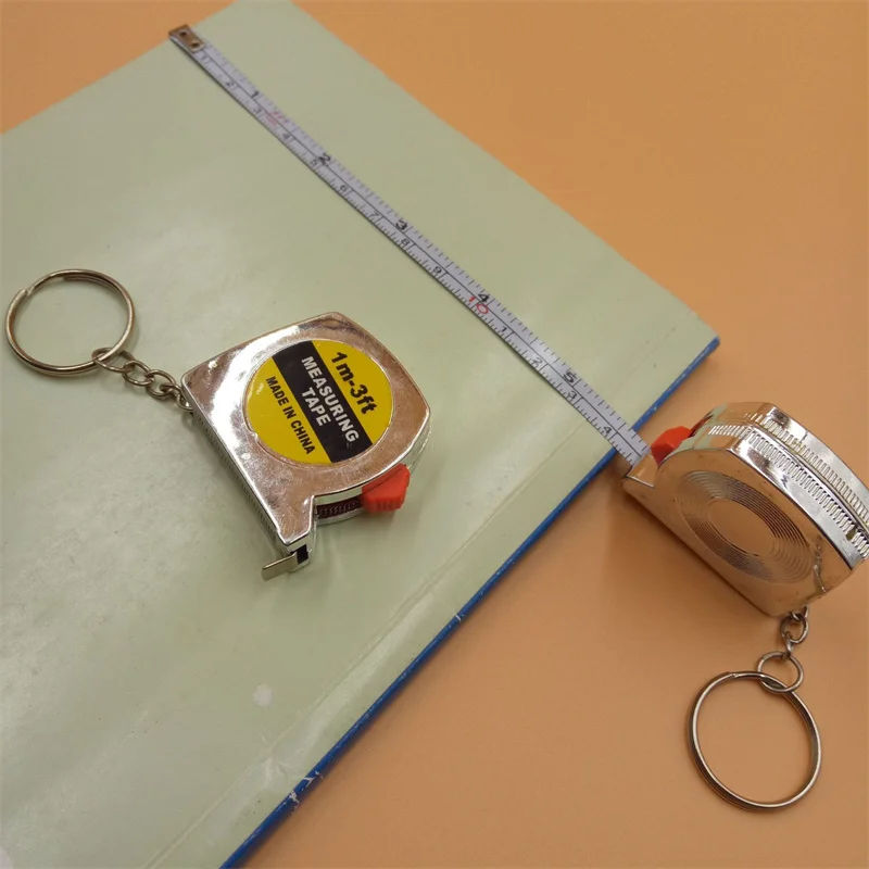 Plating Silver Portable Tape Measure Retractable Ruler Tape Keychain Steel Tape Measure For DIY Woodworking Tools