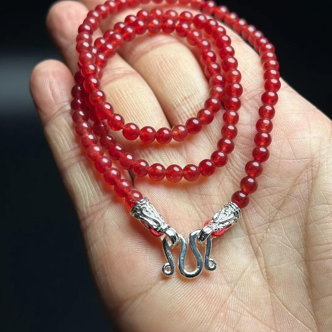 Natural High Ice 108 Beads Chalcedony Jade Necklace Pendant 4mm Natural Stone Jewelry