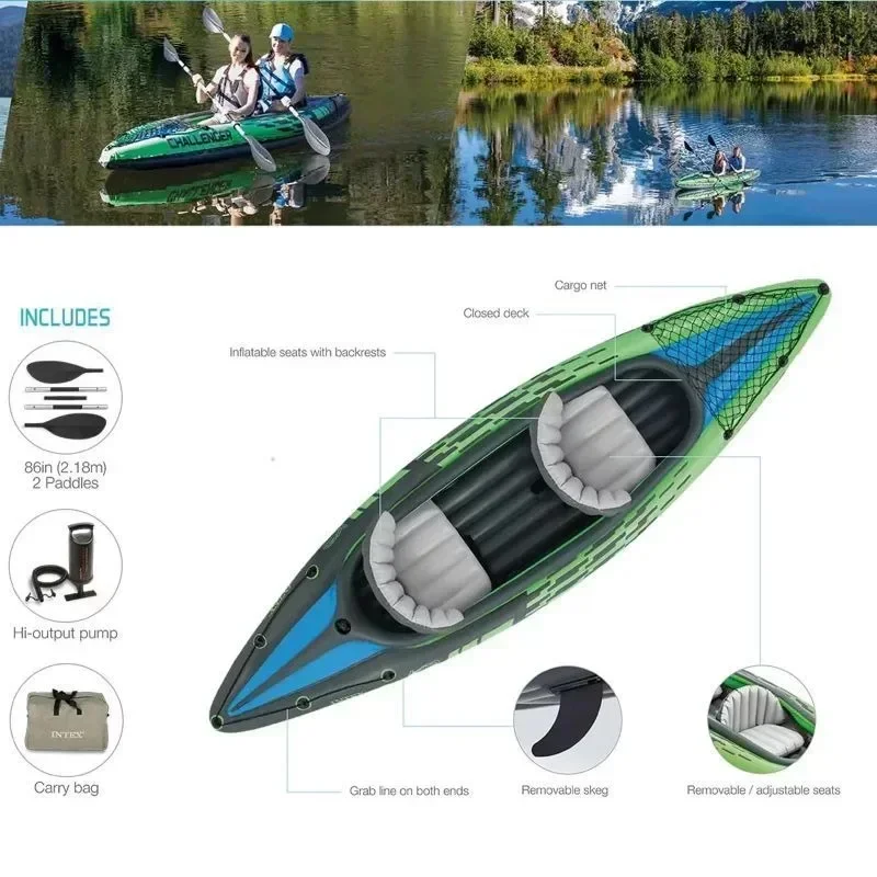 Single Double Inflatable Boat Rubber Raft Drifting Inflatable Drifting Boat Kayaking Outdoor Fishing Boating Folding Canoe