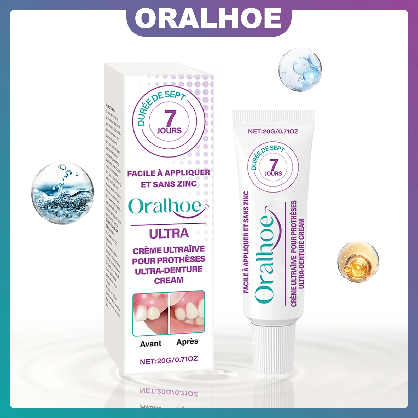 

ORALHOE Ultra Denture Adhesive Long-Lasting Durable Fixation Improve Comfort Zinc-free Safe Formula Prevent Dentures Press Gums