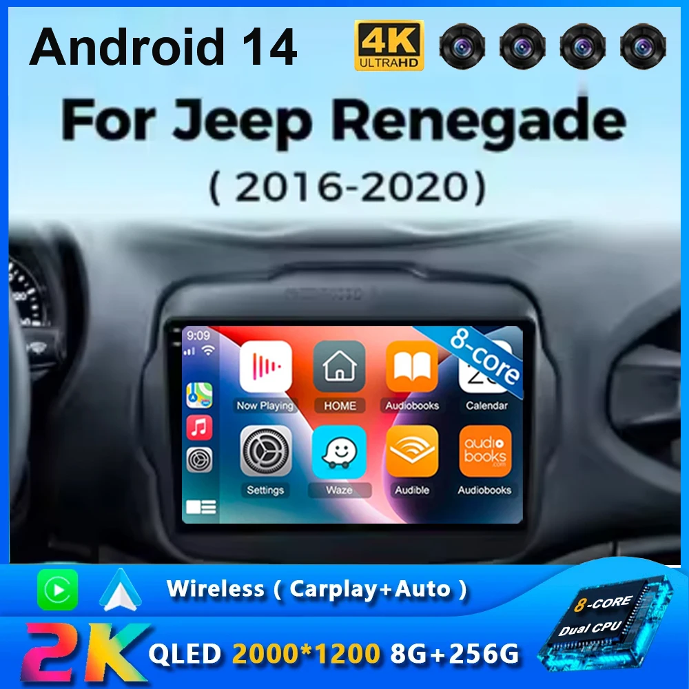 

Android 14 мультимедийный плеер для Jeep Renegade 2016-2020 Carplay Android Автомагнитола стерео 4G Wifi 360 камера головное устройство DVD