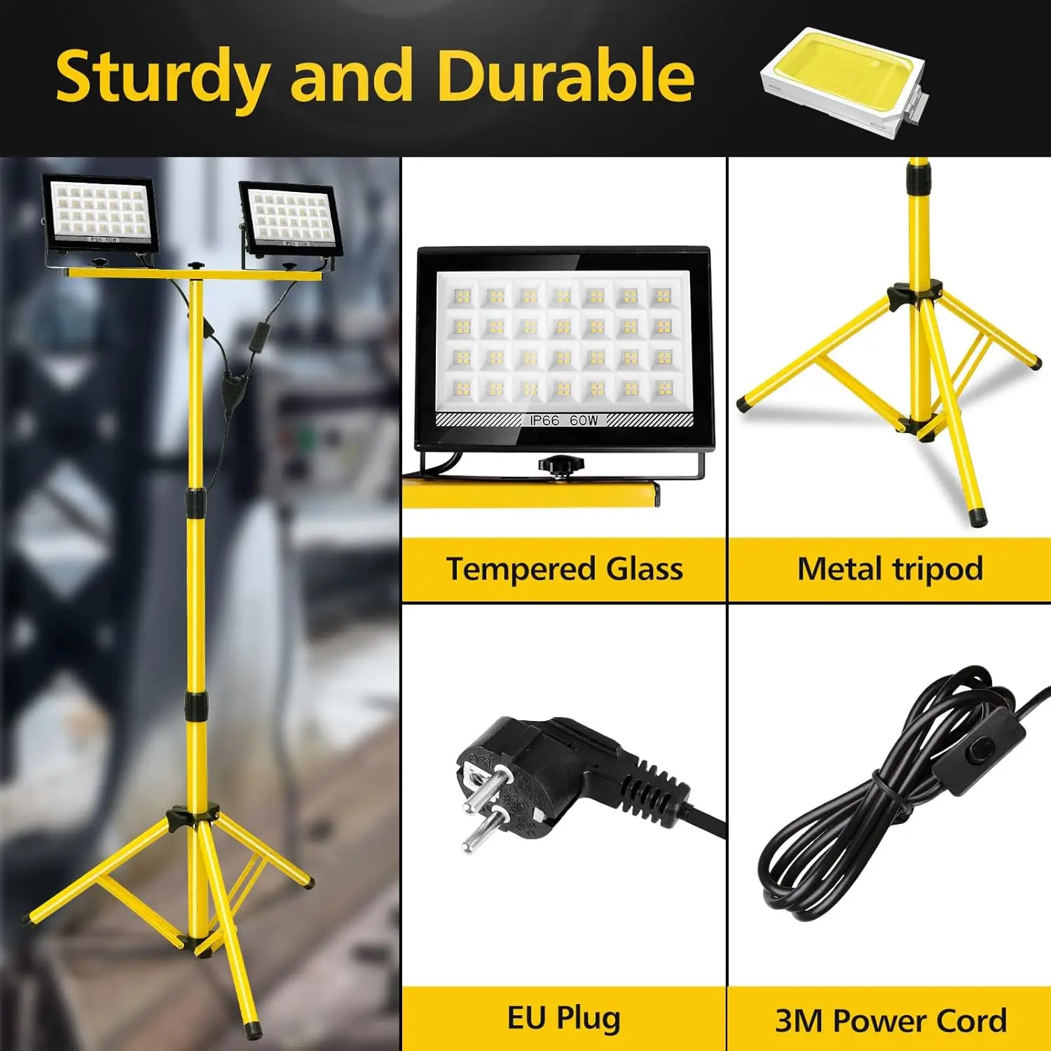 11000 lumenów 2 lampa robocza LED ze stojakiem 60 W IP66 Camping latarka wędkarska składany statyw światła robocze do warsztatu garażu