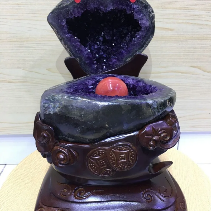 Uruguay amethyst money bag ornament degaussing rough stone living room office crystal ornament crystal hole