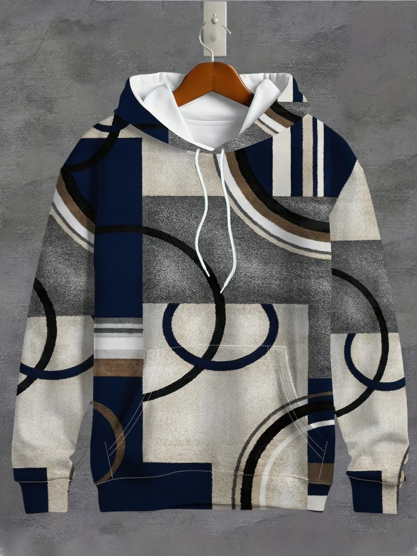 

Men's Geometric Pattern Hoodies Simple Style Printed Hoody Classic Tops Autumn Winter Casual Sweatshirt Street Harajuku Clothing