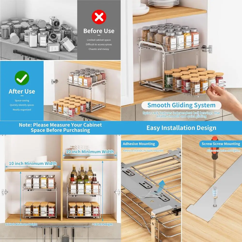 

2-Tier Heavy Duty Chrome Spice Rack for Cabinet Interiors, 9.25W x 10.39D x 9.76H