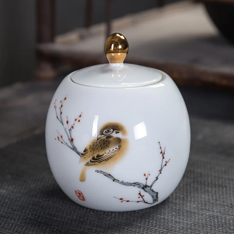 High-grade Suet Tea Pot Ceramic Sealed Medicinal Herbs Miscellaneous Grain Storage Decoration
