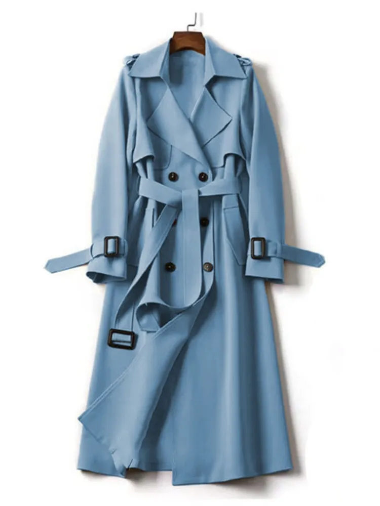 Women's Spring Autumn New Windbreaker Medium To Long Korean Edition Popular British Lace Up Coat Knee Length Coat