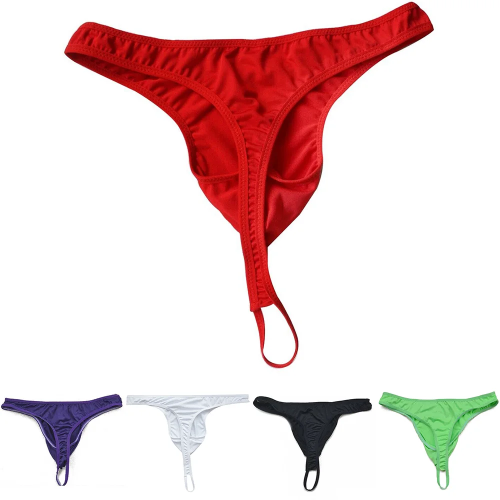 Men Lingerie Bulge Pouch G-string T-back Penis Hanging Ring String Underwear Male Briefs Comfortable Low Waist Underpant Panties