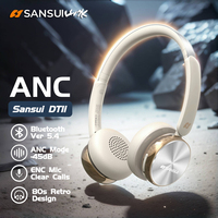 Sansui DT11 45dB ANC Wireless Headphones Bluetooth 5.4 Active Noise Cancelling Headset 50H Playtime Over Ear Retro Earphones