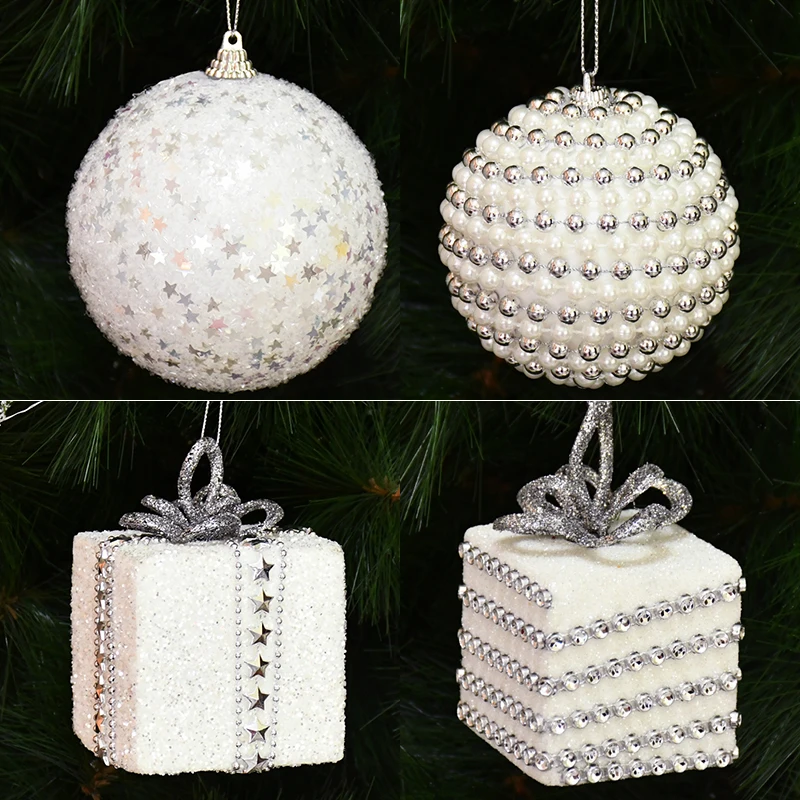 6-12cm White Christmas Ball With Rhinestone Xmas Tree Hanging Ornament Pendants DIY Craft Navidad Christmas Decoration New Year