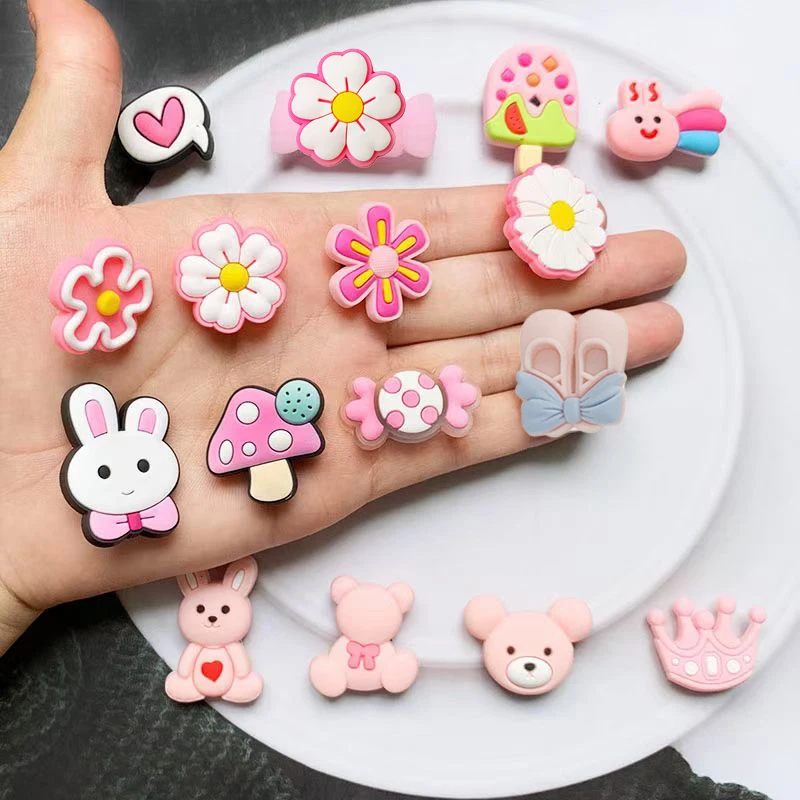 New 1Pcs PVC Pink Cartoon Cat Shoes Charms for Crocs DIY Badge Clogs Kids Pins Decoration Jeans Shoe Accessories X-mas Wholesale image 3