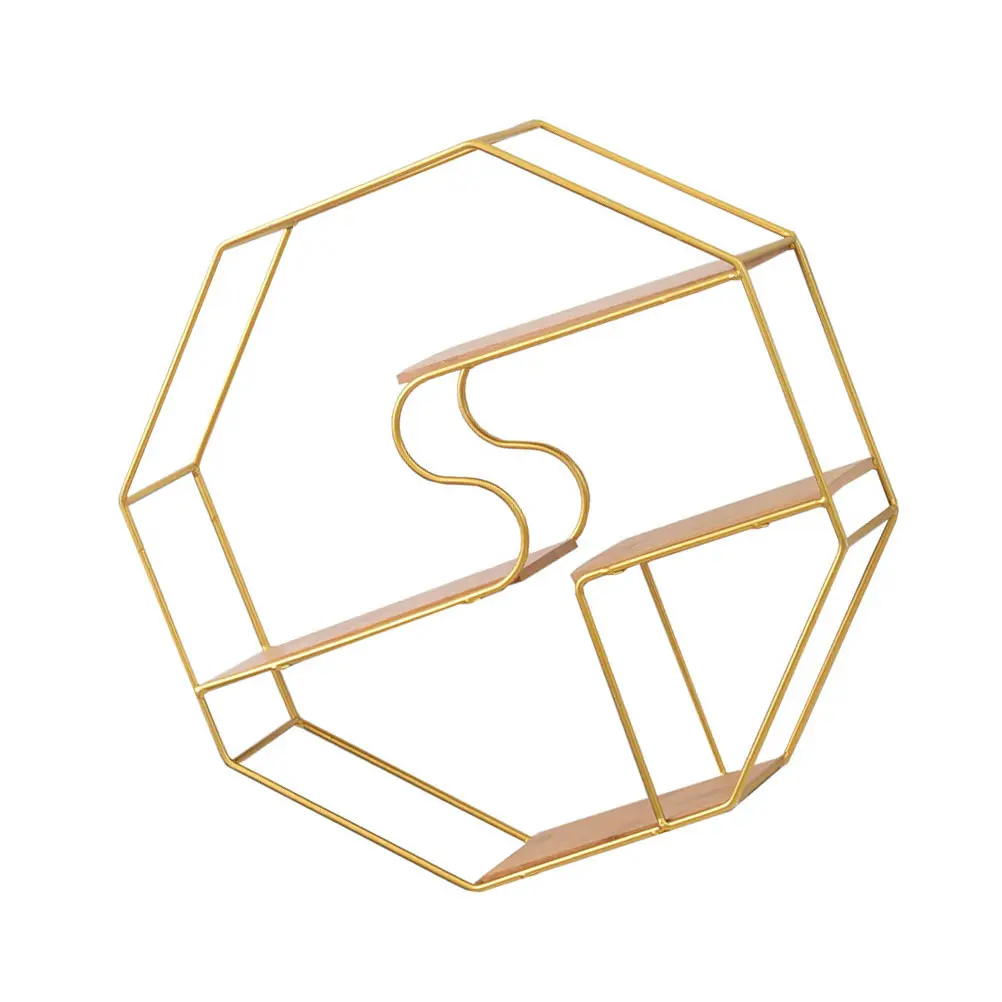 

Golden Storage Rack Strong Bearing Living Room Bedroom Study Wall mounted Decorative Shelf Creative Home Supply Wire