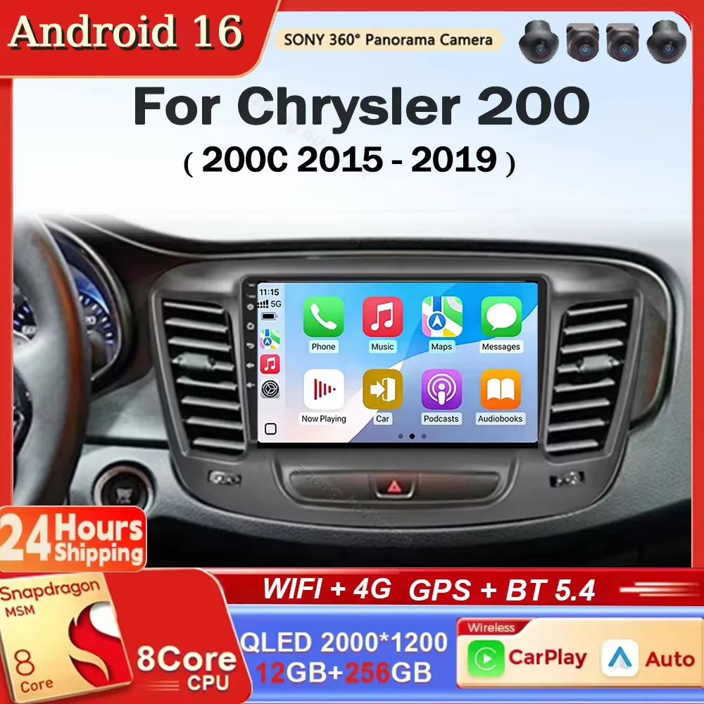 9 Car Raido Carplay Android 16 For Chrysler 200 200C 2015 - 2019 Auto Multimedia Screen Stereo Video Player GPS Navigation WIFI