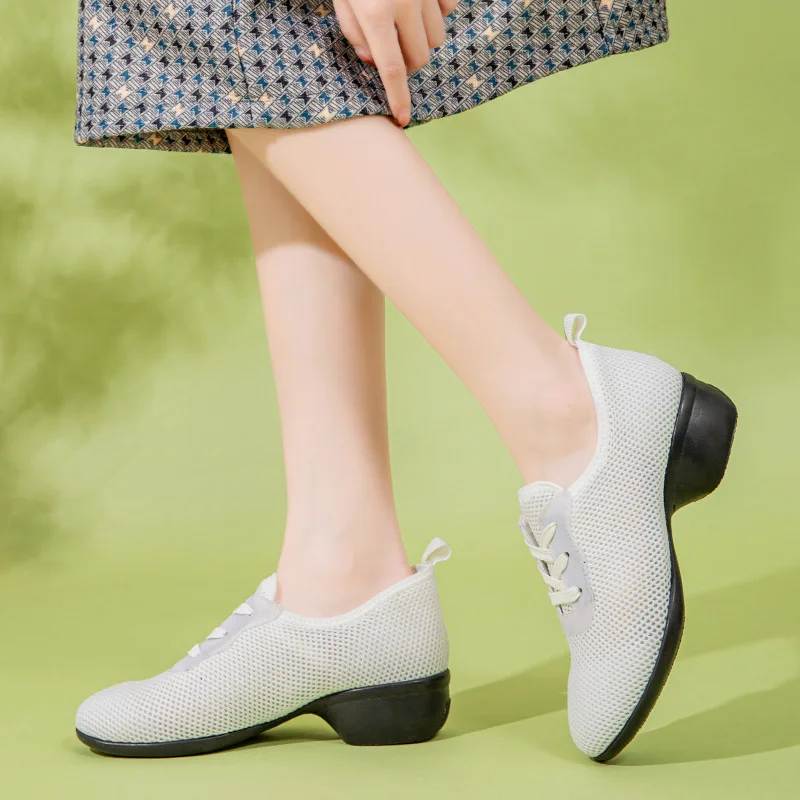 

Women Net Cloth Latin Dance Shoes Jazz Ballroom Dancing Shoes Woman High Heels Children Training Modern Tango Sneakers