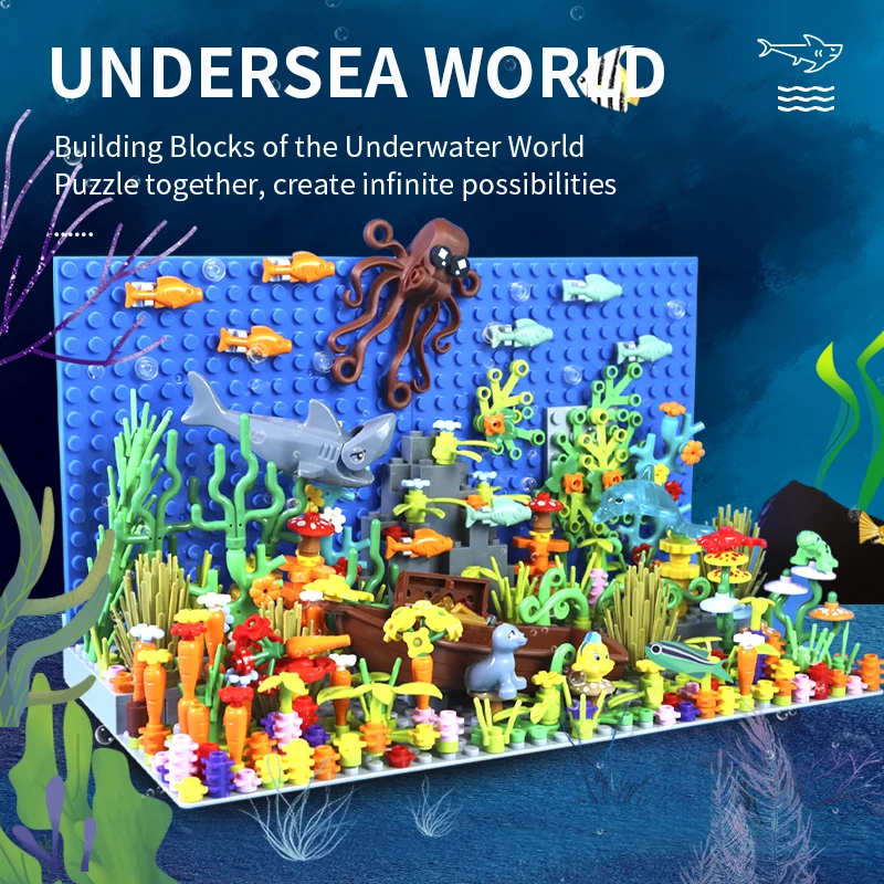 Underwater World Building Blocks Creative Blocks Toys Set Cute Animals Shark Octopus Seaweed Animal Bricks Toys for Boys Gifts