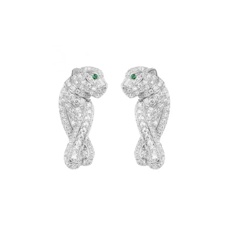 S925 sterling silver set with stylish full of diamond leopard earrings