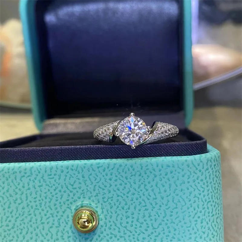 100% Original Certified PT950 women's ring moissanite micro-set one carat closed platinum 750 steel stamped diamond ring