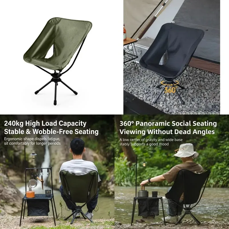 360 Degree Rotating Moon Chair Portable Aluminum Alloy Folding Fishing Camping Picnic Outdoor Leisure Seat