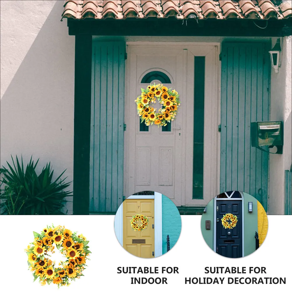 

40Cm Artificial Sunflower Wreath Fake Garland Thanksgiving Halloween Holiday Festival Decorative Party Door Wall Pendant