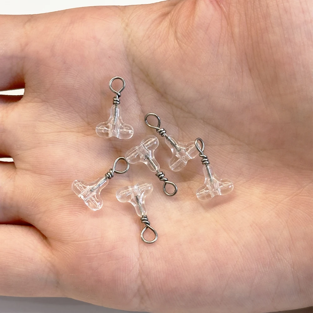 9KM Angelkreuzperlen mit Karabiner 15-30 Stück T-förmige transparente Perlen mit Verbindungsclip Köder-Angelzubehör – Detail 5