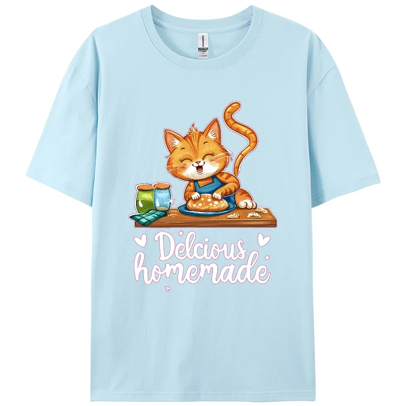 Y2K,Summer Casual T-shirts,Delicious Homemade Cat Print TShirt,Berserk Women Short T-shirts, Short Sleeve, Holiday wear,For Girl