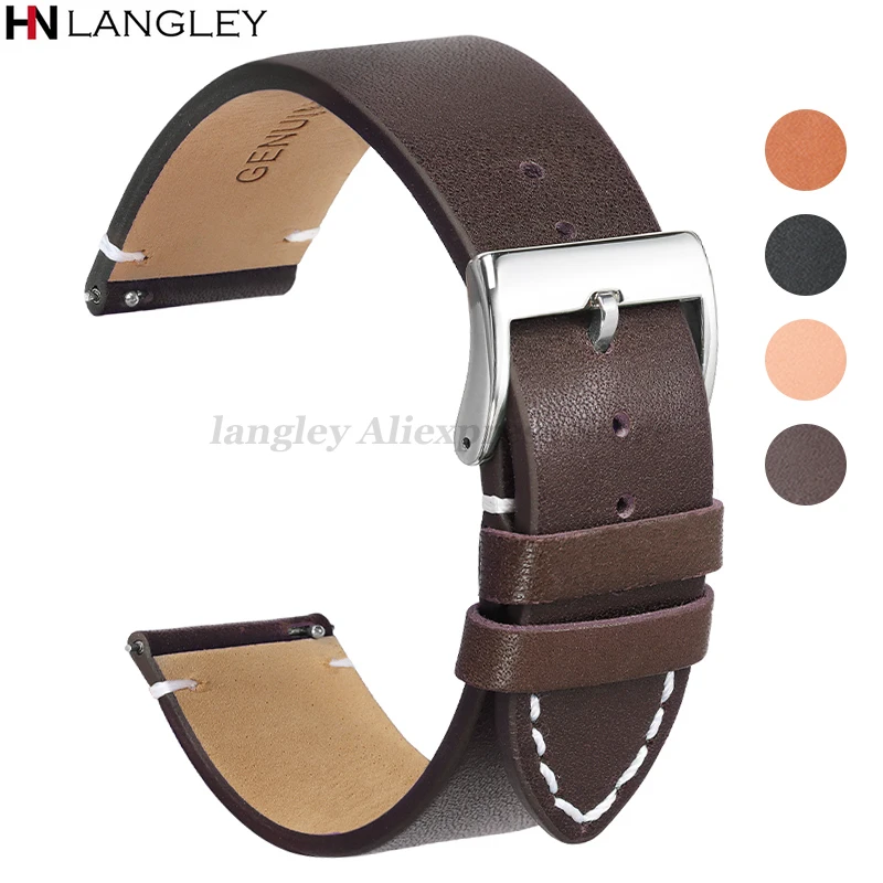 Handmade Genuine Leather Watchband 12mm 14mm 16mm 18mm 20mm 22mm 24mm Soft Vintage Dark Brown Bracelet Quick Release Watch Strap