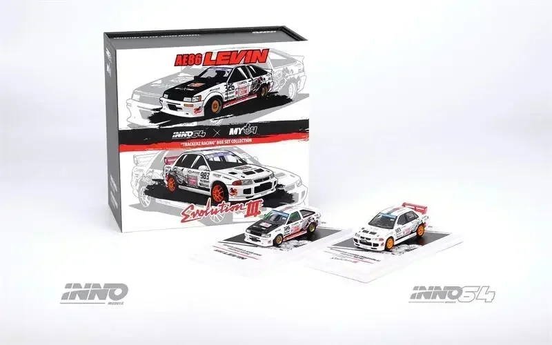 INNO 1:64 COROLLA AE86 Levin & LANCER EVOLUTION III TRACKERS RACING Diecast Model Car