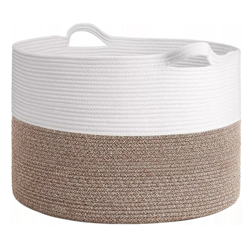 سلة حبل قطن HHTL حوالي 22 بوصة × 14 بوصة سلة ألعاب مع لحاف تخزين بمقبض #4