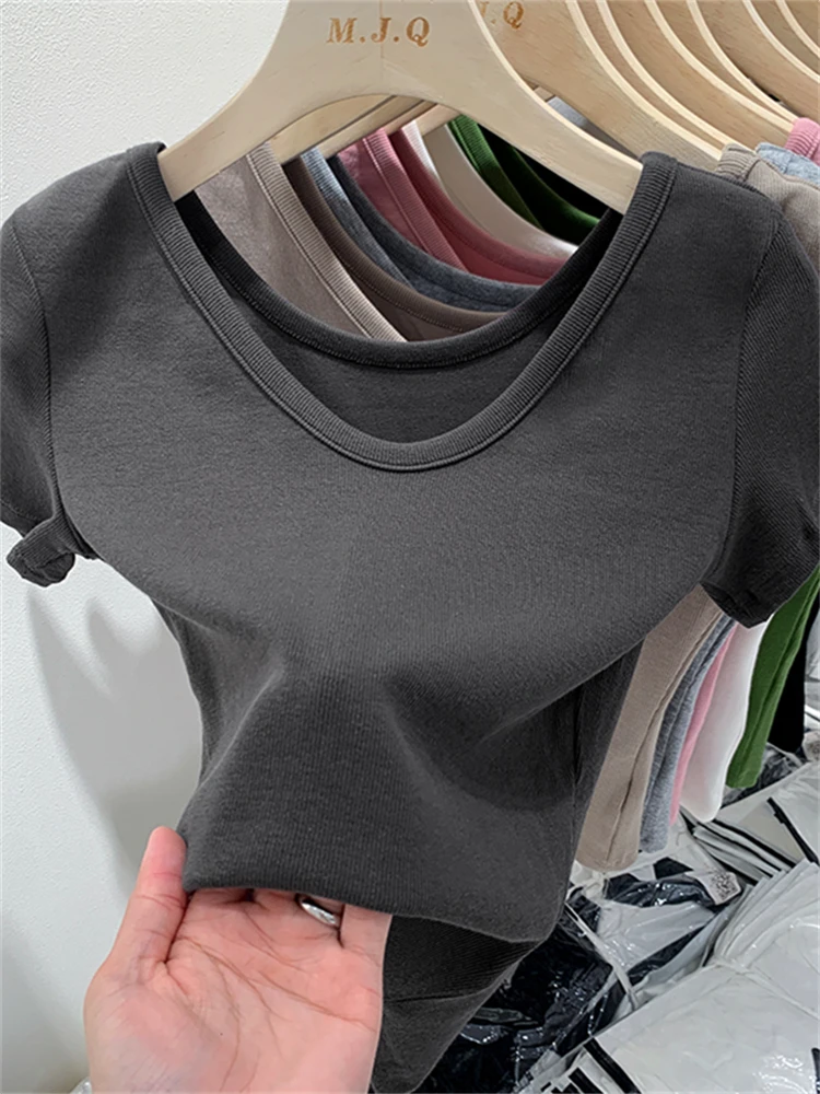 

Summer Women T Shirt Girls T-Shirt Woman Clothes Tops Cotton Slim Tshirt Female Short Sleeve Crop Top Spring Tee Sexy Canale Y2k