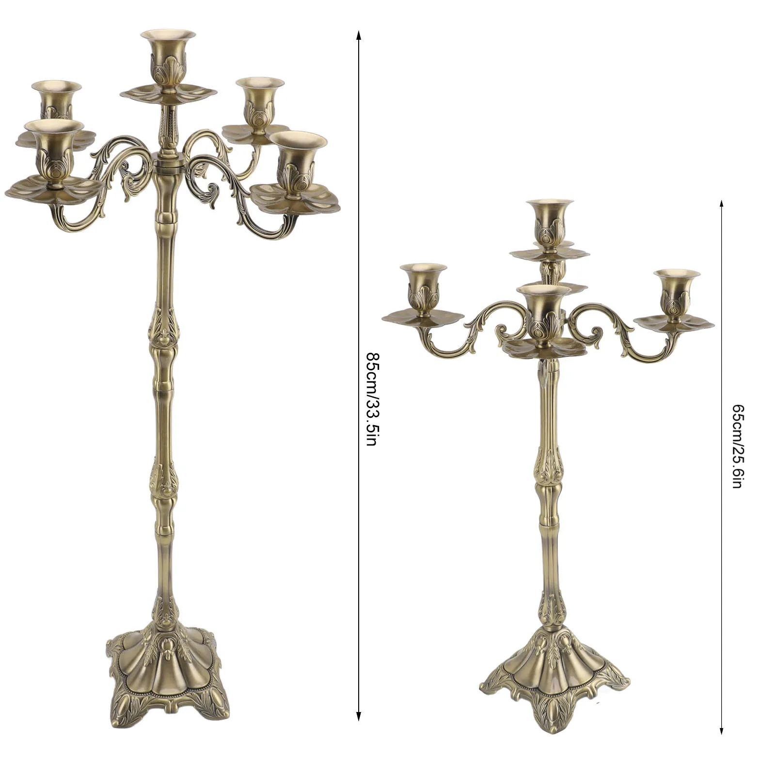 Vintage Candlestick Holder Exquisite Light Luxury Glossy 5 Head Bronze Candle Holder for Tapers for Wedding Christmas Halloween