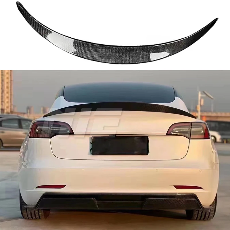 HK GT Style Spoiler Suitable For Tesla Model 3 2017 18 19 2020 High Quality Real Carbon Fiber Rear Spoiler Trunk Lid Auto Parts