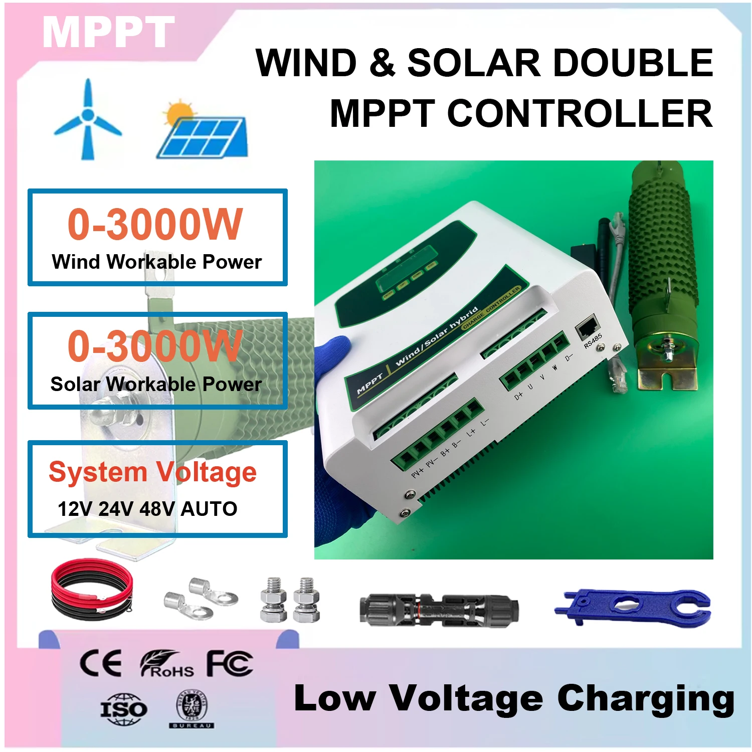 

12V 24V 48V 2000W 4000W 5000W 6KW MPPT Hybrid Wind Solar Charge Controller LCD Display WIFI Regualtor Lifepo4 Lithium battery