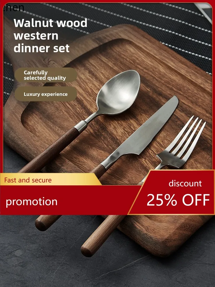 

Zml steak knife, fork, and plate set - premium steel western set with wooden handles (knife, fork, and spoon - 3 piece set)