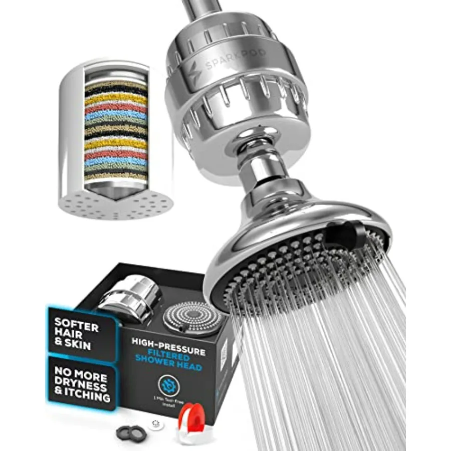 

Душевая лейка с 23-ступенчатой фильтрацией и 3 режимами распыления для душа под высоким давлением, полированная хромированная душевая лейка с фильтром, снижающая напряжение давления