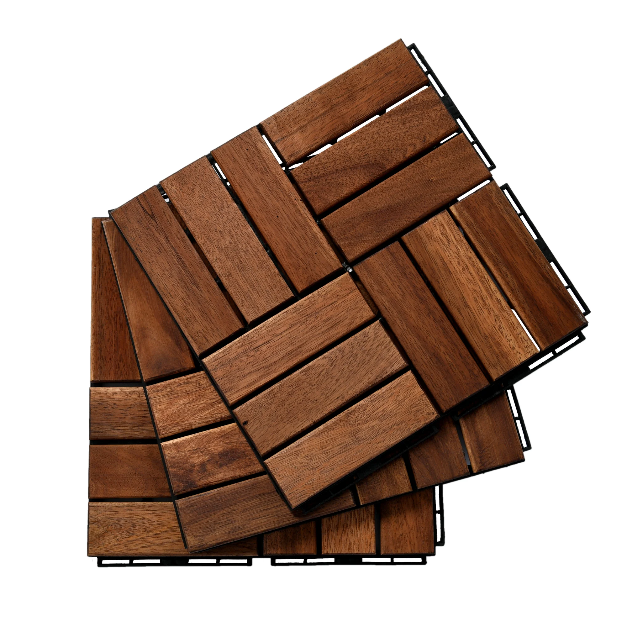 

12" x 12" Square Acacia Wood Interlocking Flooring Tiles Checker Pattern Pack of 10 Tiles