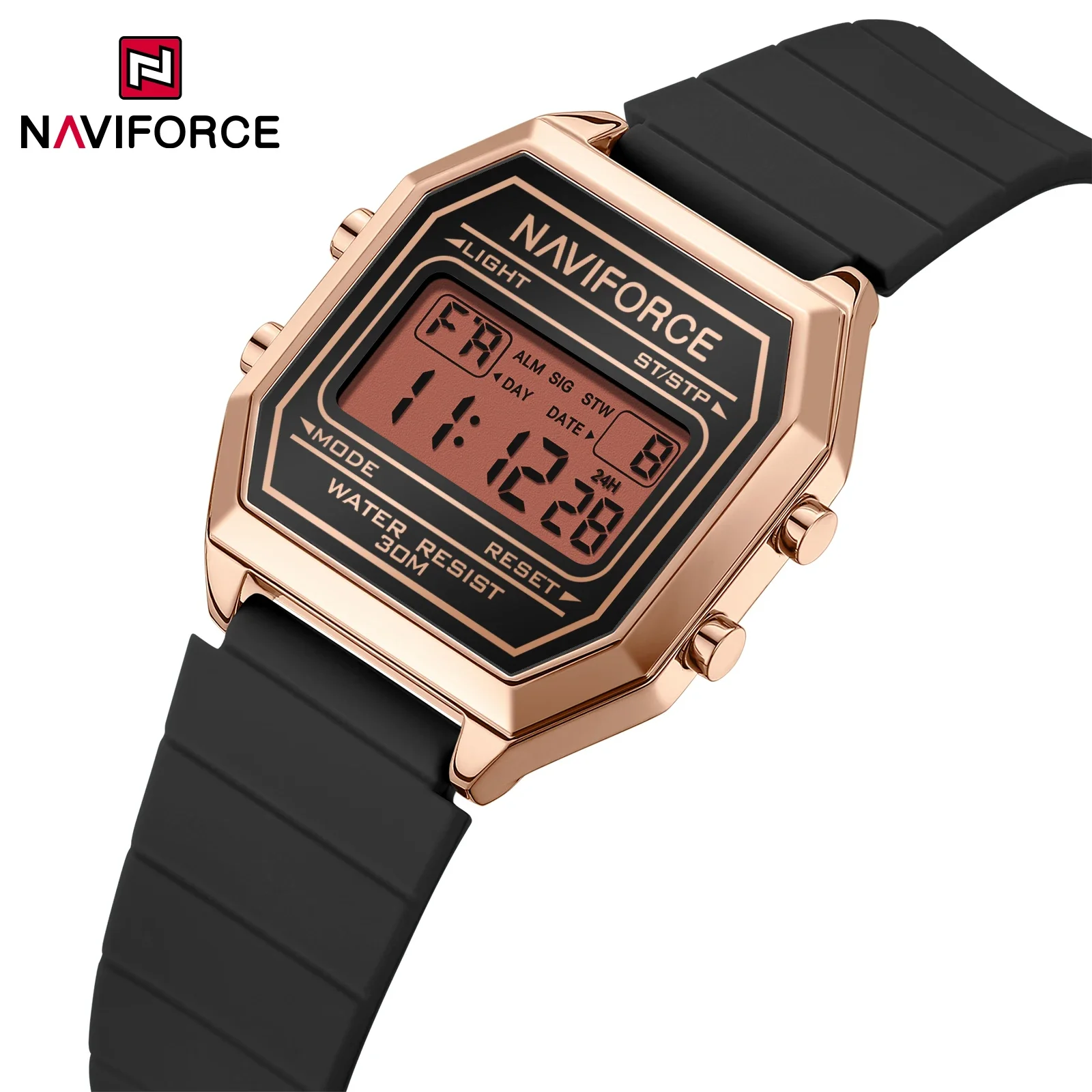 NAVIFORCE NF5063T Women's LCD Digital Sports Watch Silicone Strap  Time Display 3ATM Waterproof Woman Fashion Watches