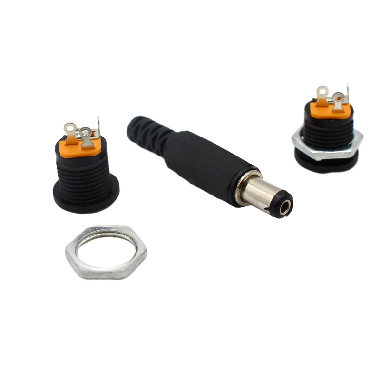 10 SZTUK (5 par) DC12V 5,5 x 2,1 mm Plastikowe wtyczki męskie DC022 Gniazdo zasilania DC Żeńskie gniazdo Śruba Nakrętka Złącze do montażu panelowego — zdjęcie 7