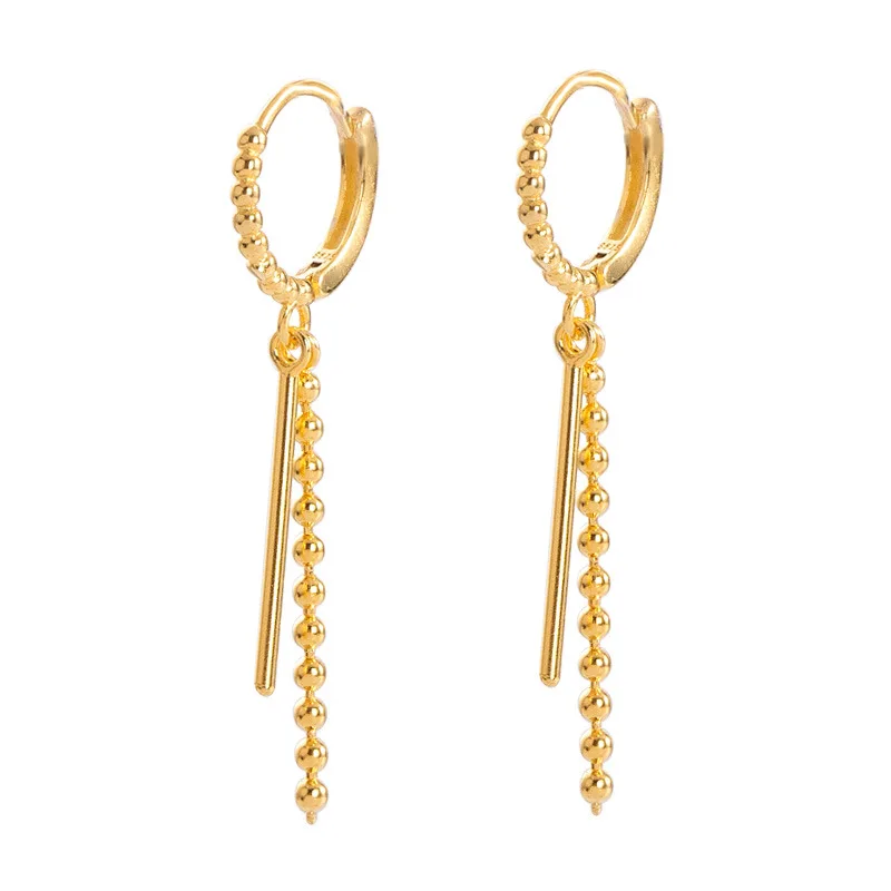 

925 sterling silver tassel earrings, simple one-word fashion stud earrings for women