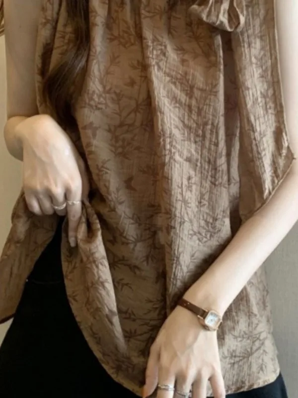 new-chinese-style-fashionable-chiffon-strap-vest-women's-outerwear-summer-plus-size-belly-covering-doll-clothes-two-piece-set
