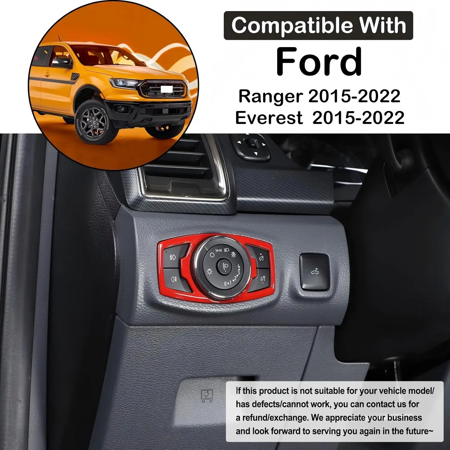 

ABS Carbon Fiber Color Car Interior Headlight Switch Button Frame Cover Trim For Ford RANGER T6 T7 T8 EVEREST 2015-2022
