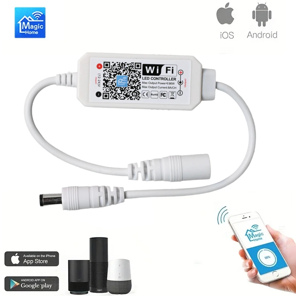 LED Smart WiFi Controller DC 12V 24V Dimmer MAGIC APP Voice Remote Control Dimming For COB 2835 Single Color LED Strip Lights
