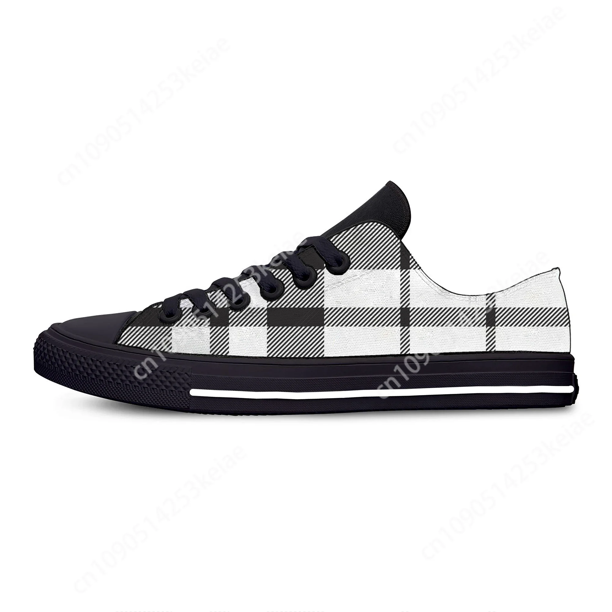 Black and White Plaid Checks Cool Hot Fashion Classic Casual Shoes Low Top Lightweight Board Shoes Breathable Men Women Sneakers