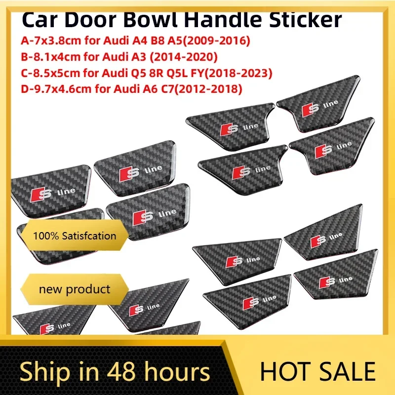 

4Pc Car Door Bowl Handle Carbon Fiber Sticker Trim Covers For Audi Sline A3 A4 A5 A6 A7 Q5 Q5L C6 C7 C8 8V S3 B8 A4L Car Styling