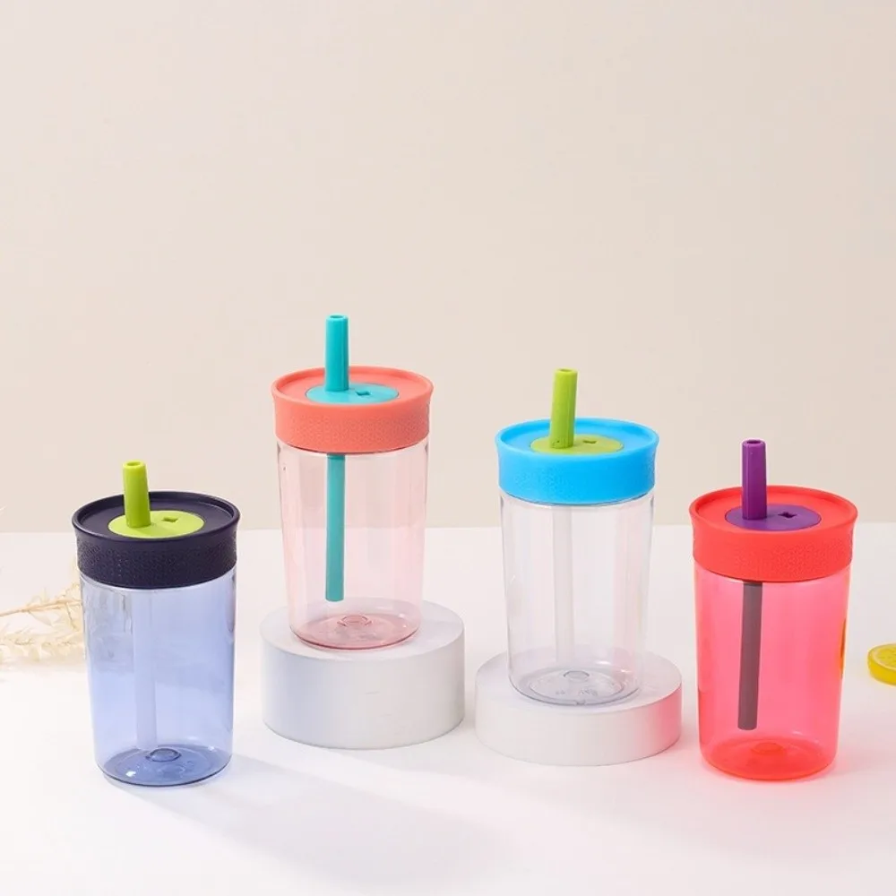 Kawaii 450ML Water Bottle with Lid and Straw Plastic Coffee Cups Drinkware BPA Free Coffee Mug Juice