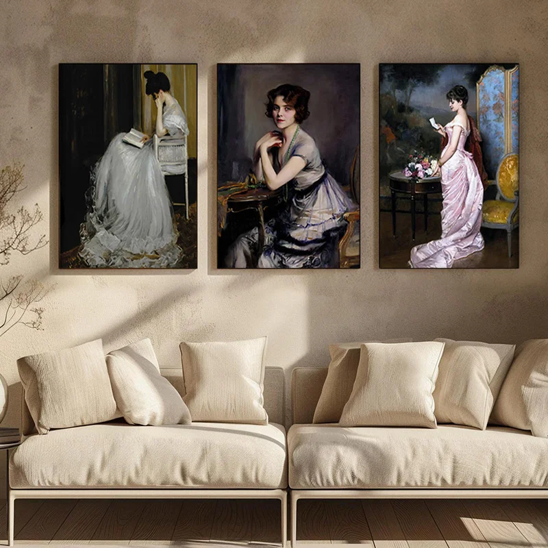 Portrait of Women in The Middle Ages Posters and Prints Artistic Art Canvas Painting Wall Art Pictures Home Bar Room Decoration