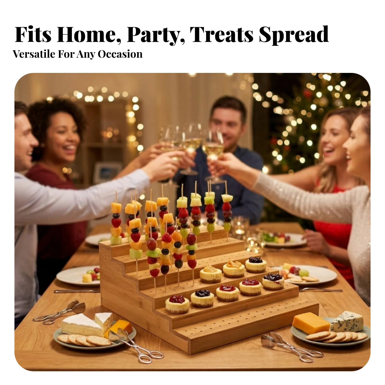 Tiered Skewer Stand Perforated Bamboo Skewer Holder